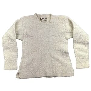 La Vicunita Alpaca Sweater‎ Cable Knit Pullover Soft Warm Ivory Small